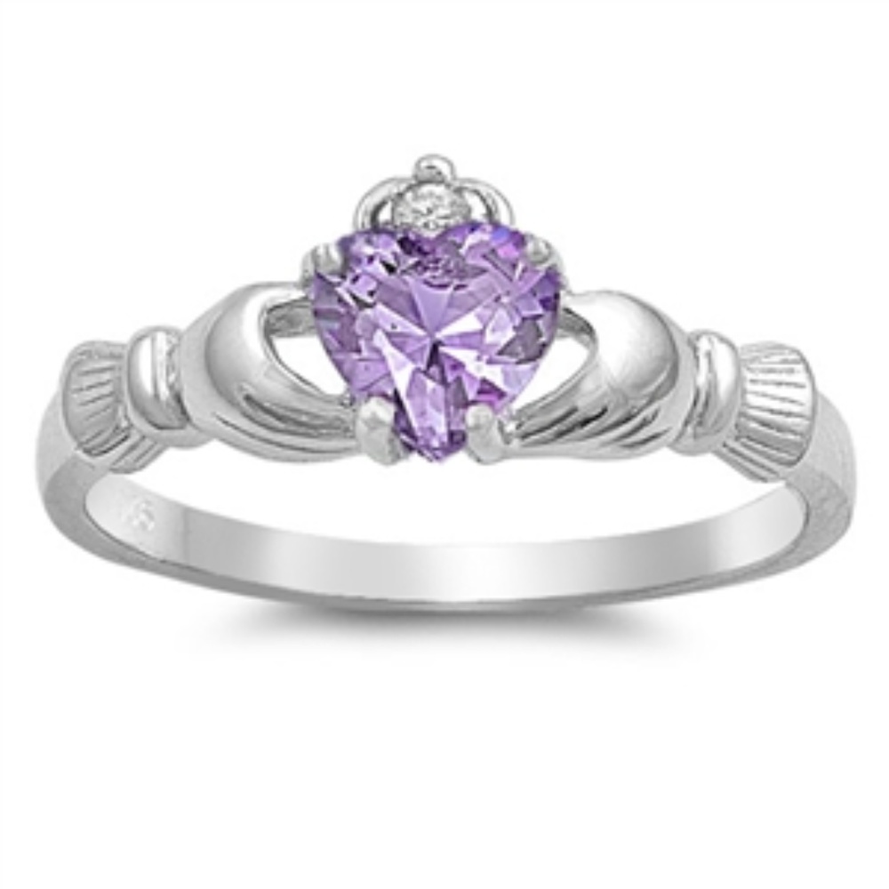925 Sterling Silver Claddagh Ring  Lavender CZ